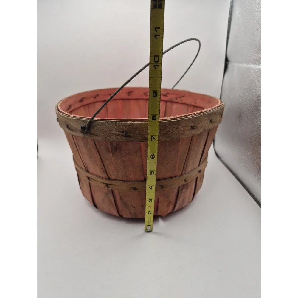 Vintage Wooden Apple Basket With Metal Handle Rustic Farmhouse Decor